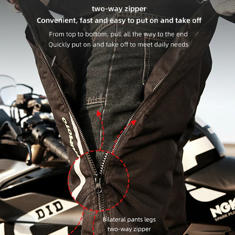 Winter Motorcycle Pants - Windproof Waterproof Biker Trousers with CE2 Knee Pads and Quick-Release (Unisex)