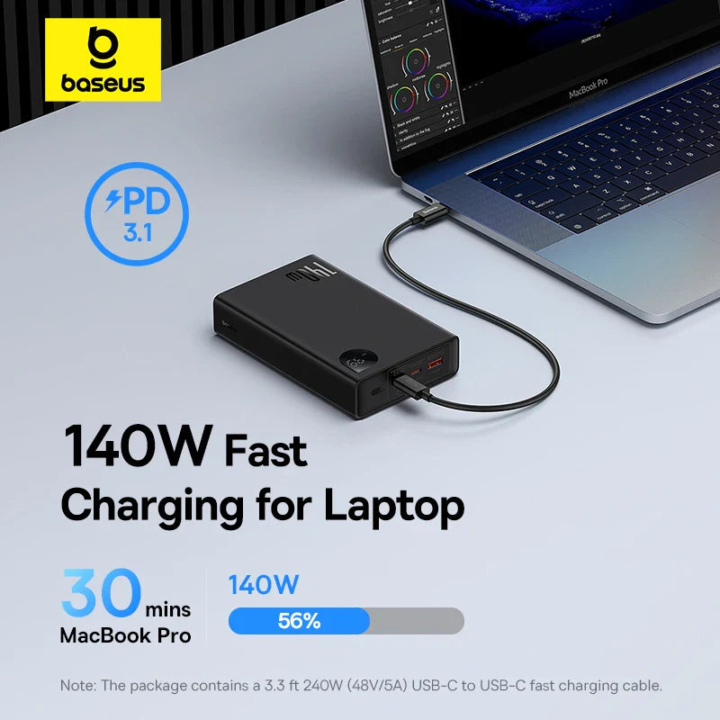 140W 24000mAh Power Bank Portable Fast Charger 3-Port USB-C & USB-A PD for iPhone MacBook Tablet