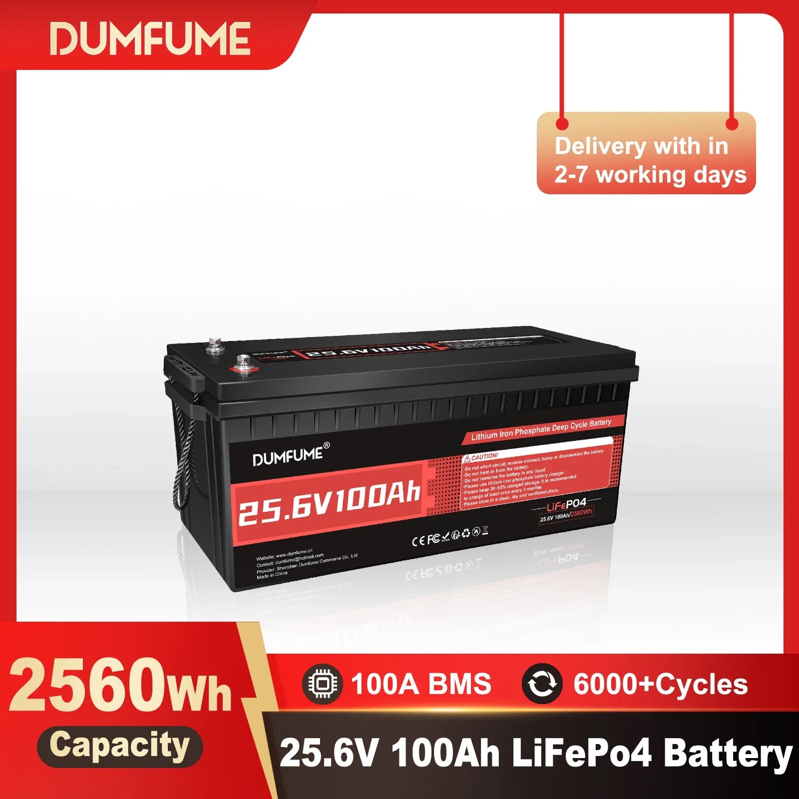24V 100Ah LiFePO4 Battery 100A BMS 2560W for Solar Systems, RV, Trolling Motor and Home Backup