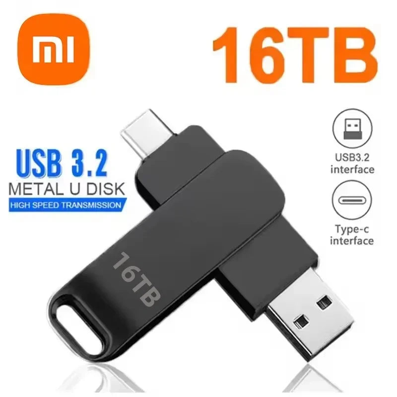 16TB USB 3.2 Type-C Metal Flash Drive - High-Speed Portable Pen Drive, Waterproof