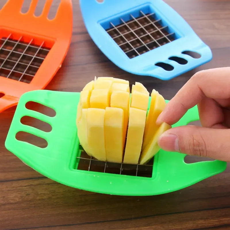 French Fry Cutter Potato Slicer – Vegetable Chopper for Homemade Chips, Metal Blades with ABS Handle (6.7 x 3.9 in / 17 x 10 cm)