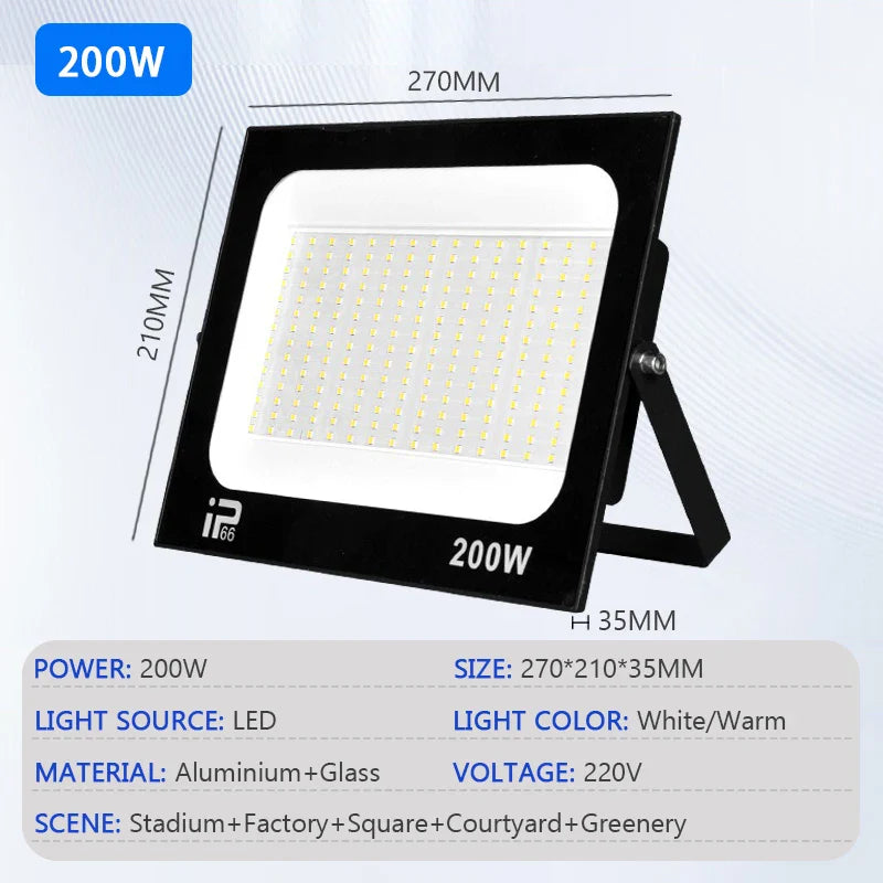 Outdoor LED Floodlight IP66 Waterproof Spotlight — 10W/20W/30W/50W/100W/150W/200W for Garden Porch Courtyard