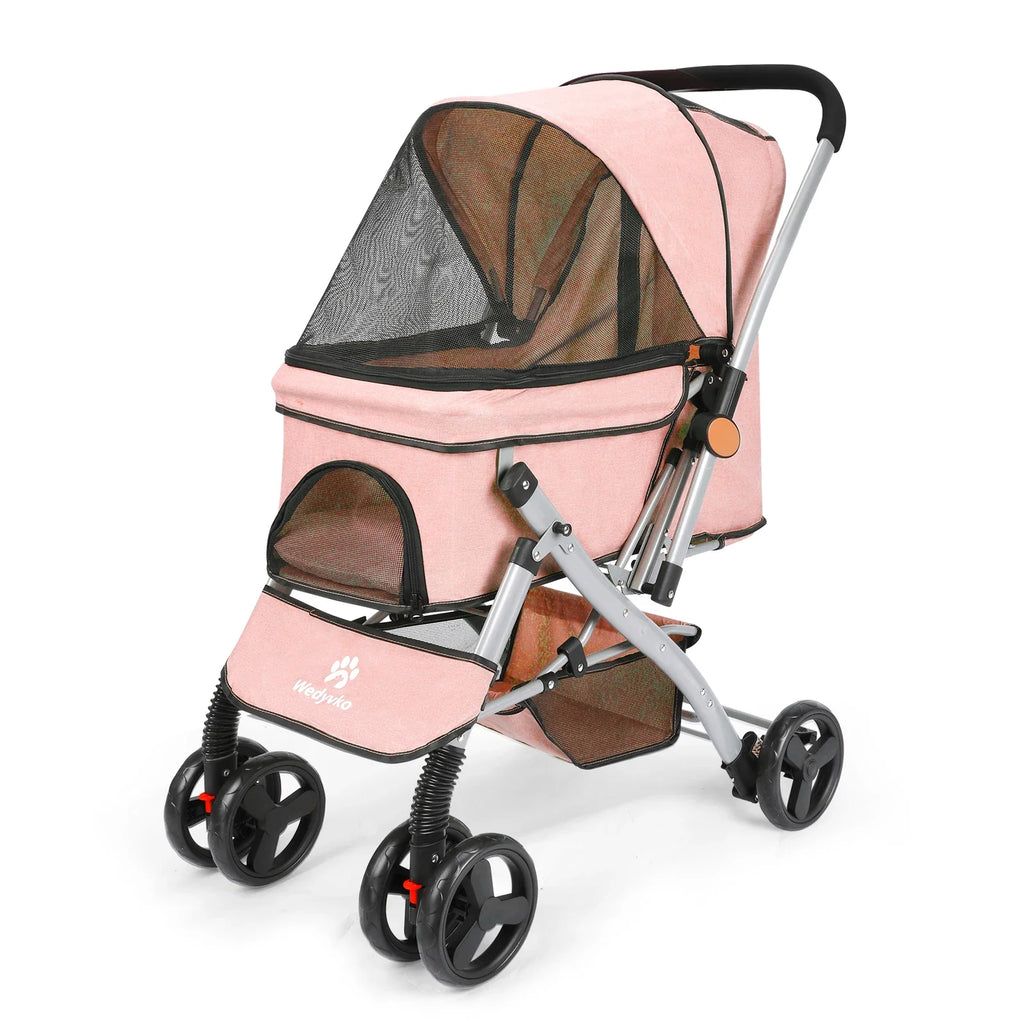 Foldable Pet Stroller for Cats and Dogs, Detachable Shock-Absorbing Travel Carrier, Easy Assembly, Dirt-Resistant