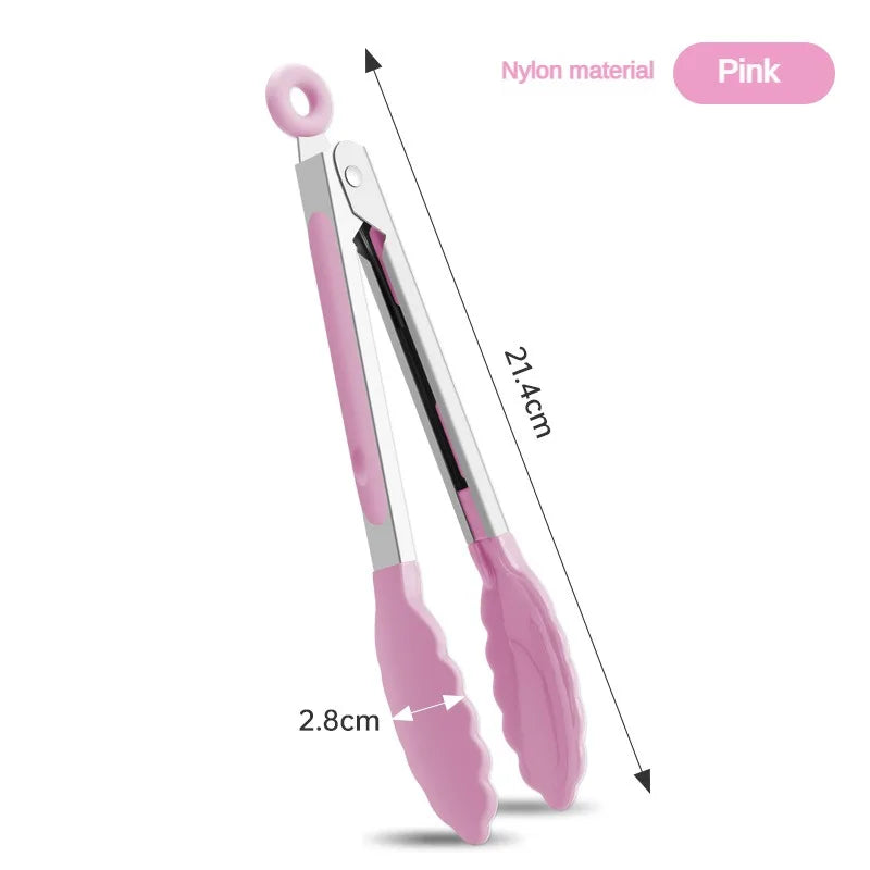 Heat-Resistant Nylon & 430 Stainless Steel Food Clip 7-Inch (18 cm) 1-Pack BBQ Bread Tongs