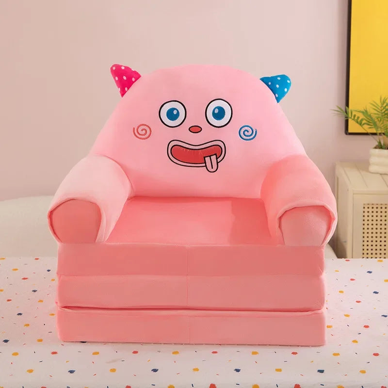 Foldable 3-Layer Plush Kids Sofa Chair Cartoon Baby Seat with Removable Cover