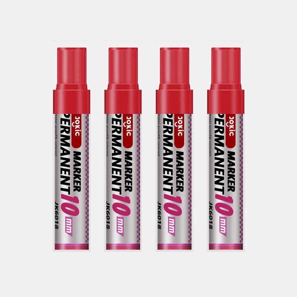 4-Pack Permanent Marker Pens - Waterproof Ink, Fine & 10 mm Chisel Tips, Black Blue Red Green