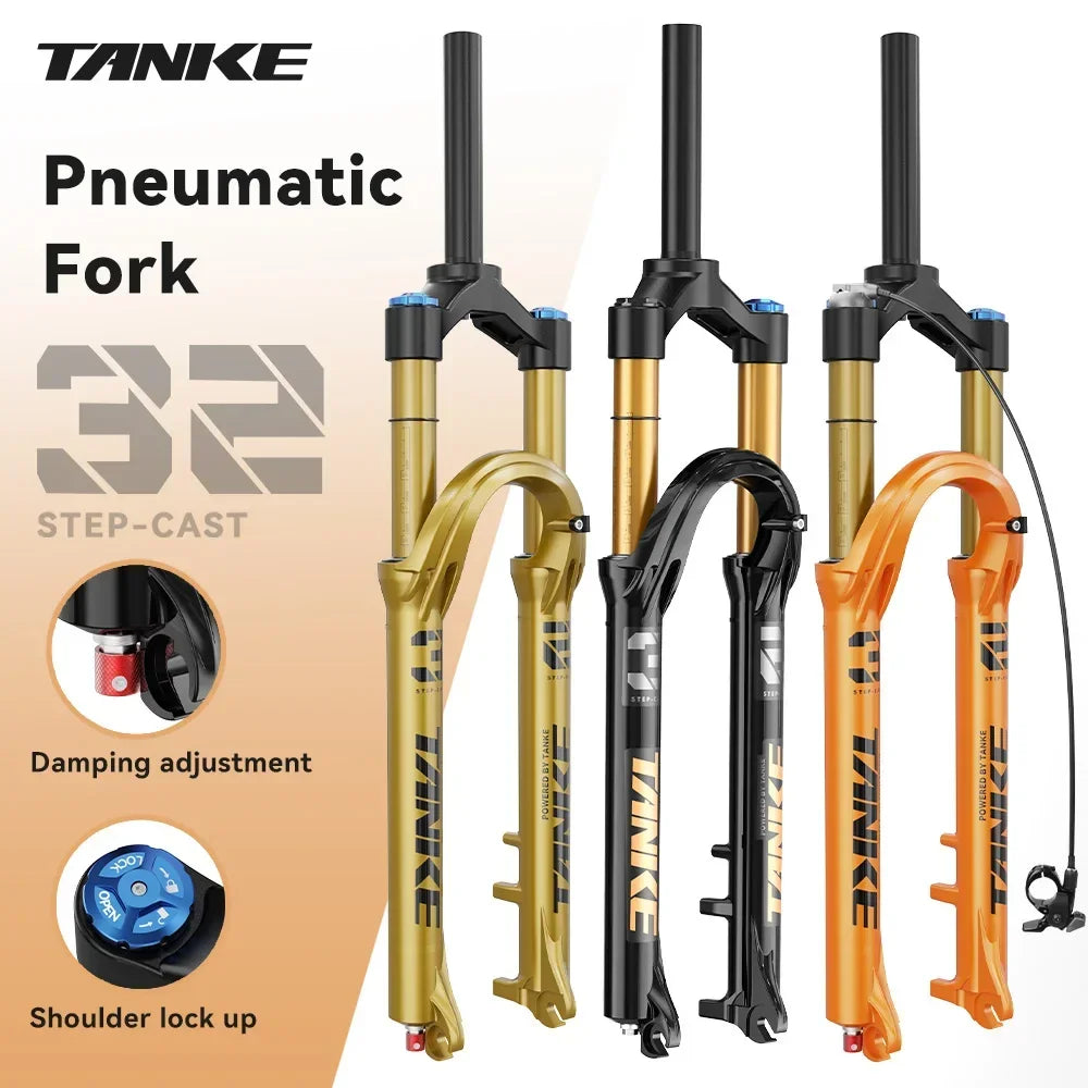 MTB Air Front Suspension Fork 120mm (4.7in) Travel Rebound Adjustable, 26/27.5/29-inch Straight Steerer, 9x100mm Quick Release, Disc Brake Compatible