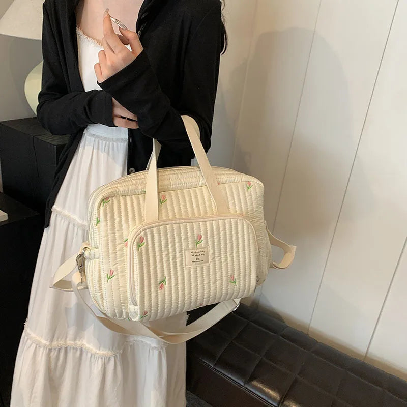 Large Embroidered Diaper Bag - Maternity Baby Organizer Shoulder & Crossbody Bag for Travel and Hospital