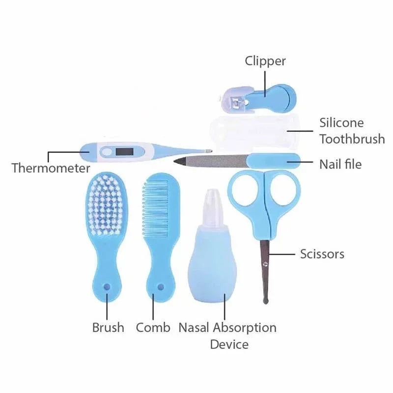 8-Piece Baby Care Kit – Newborn Grooming & Hygiene Essentials: Hospital-Grade Nail Clippers, Gentle Nasal Aspirator, Soft Brush, Comb, Finger Toothbrush, Thermometer Strip, Travel EVA Case