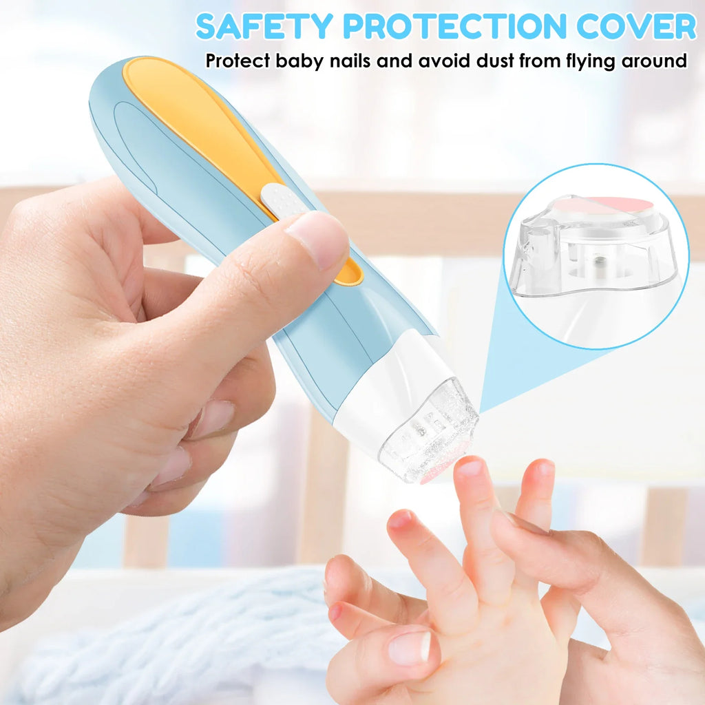 USB Rechargeable Electric Baby Nail Trimmer, LED Light, Silent Motor, Adjustable Speed, 6 Grinding Heads (Newborn to Adult)