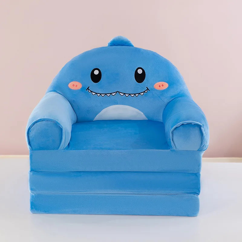 Foldable 3-Layer Plush Kids Sofa Chair Cartoon Baby Seat with Removable Cover