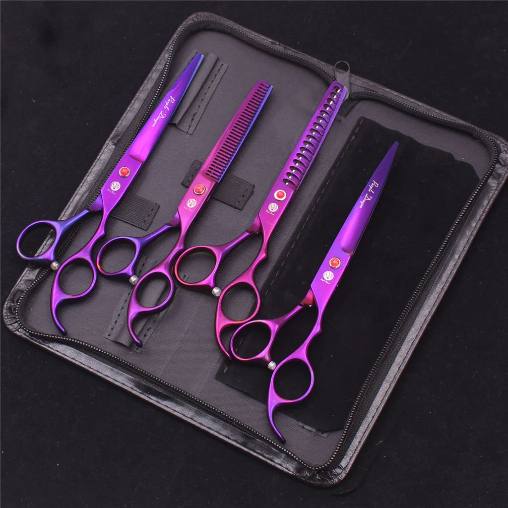 7-Inch (19.5 cm) Stainless Steel Pet Grooming Scissors Kit – Straight, Thinning, Chunker & Curved Shears