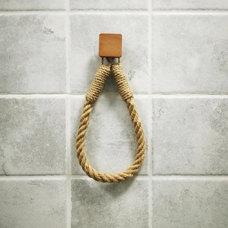 Nail-Free No-Drill Rope Paper Towel & Toilet Roll Holder - Wall-Mounted Towel Rack and Tissue Hook
