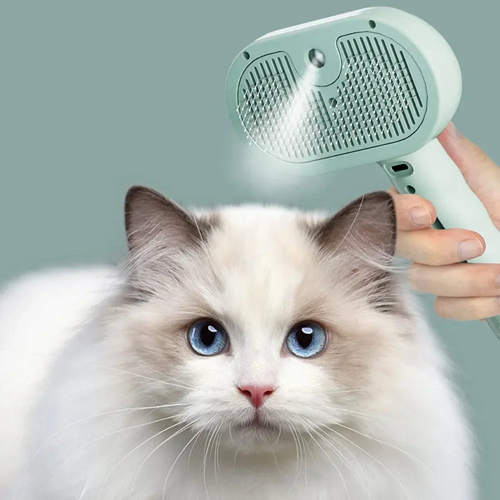 Rechargeable Steam-Spray Pet Grooming Comb — Foldable Dematting Brush & Hair Remover for Cats & Dogs