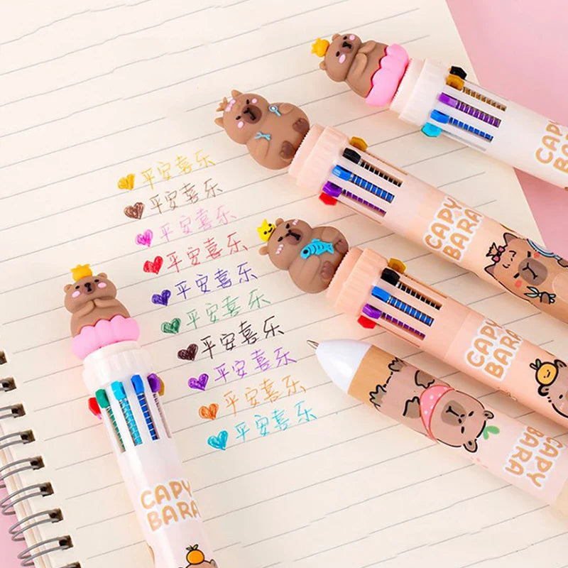 10-Color 0.5mm Gel Ink Pens Capybara Kawaii Multi-Color for School & Office