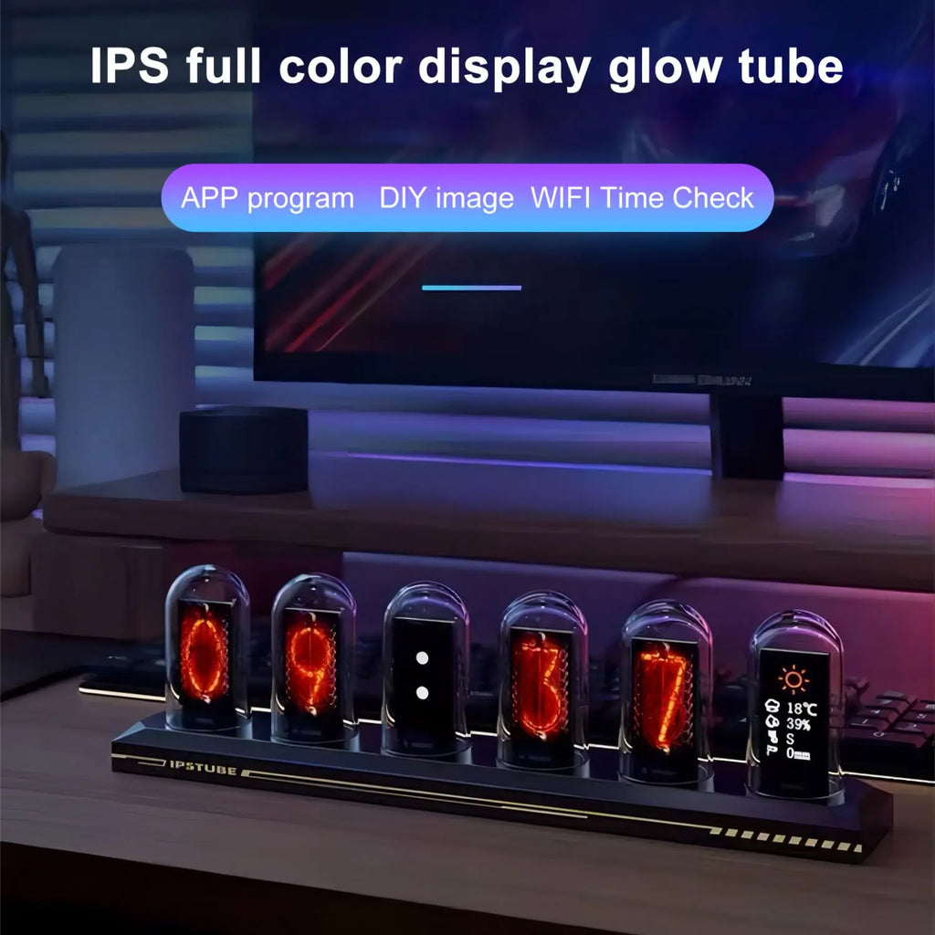 Glow Tube Clock 1.14-Inch (29 mm) IPS Display - RGB Smart App-Controlled Night Light & Ambient Table Lamp