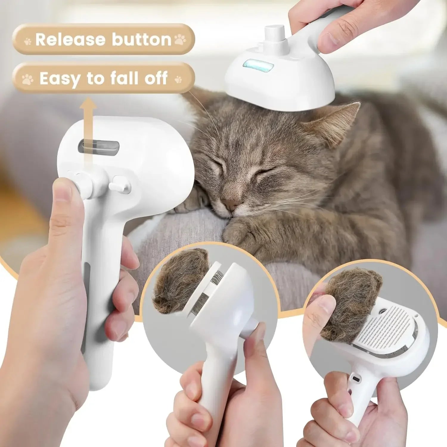 3-in-1 Pet Grooming Brush with Steam Spray - Electric Dog & Cat Hair Remover, Massage Detangler, USB Rechargeable