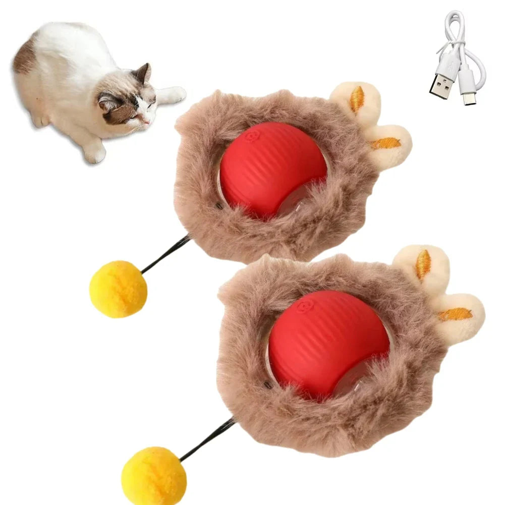 Rechargeable Interactive Rolling Cat Toy with Faux Tail - Motion-Activated Ball for Cats & Small Dogs