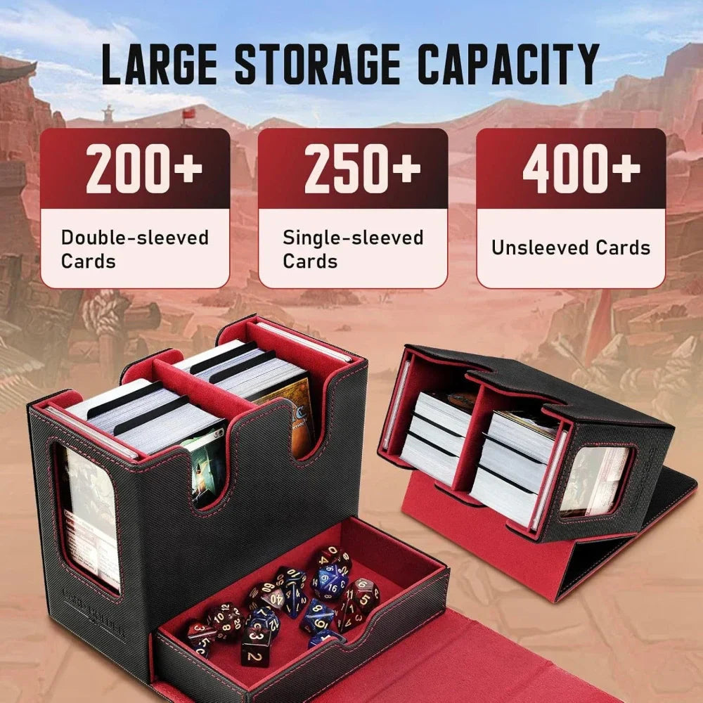 3-in-1 Deck Box Card Storage - Fits 200+ Single-Sleeved Cards, 4 Dividers & 2 Toploaders for MTG TCG CCG