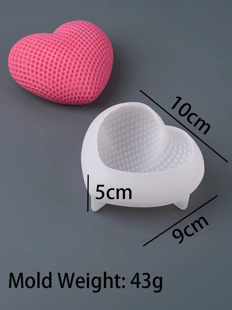 Grid Heart Silicone Mold S/M/L 3D Love Shape Candle and Soap Mold for DIY Valentine's Day Crafts