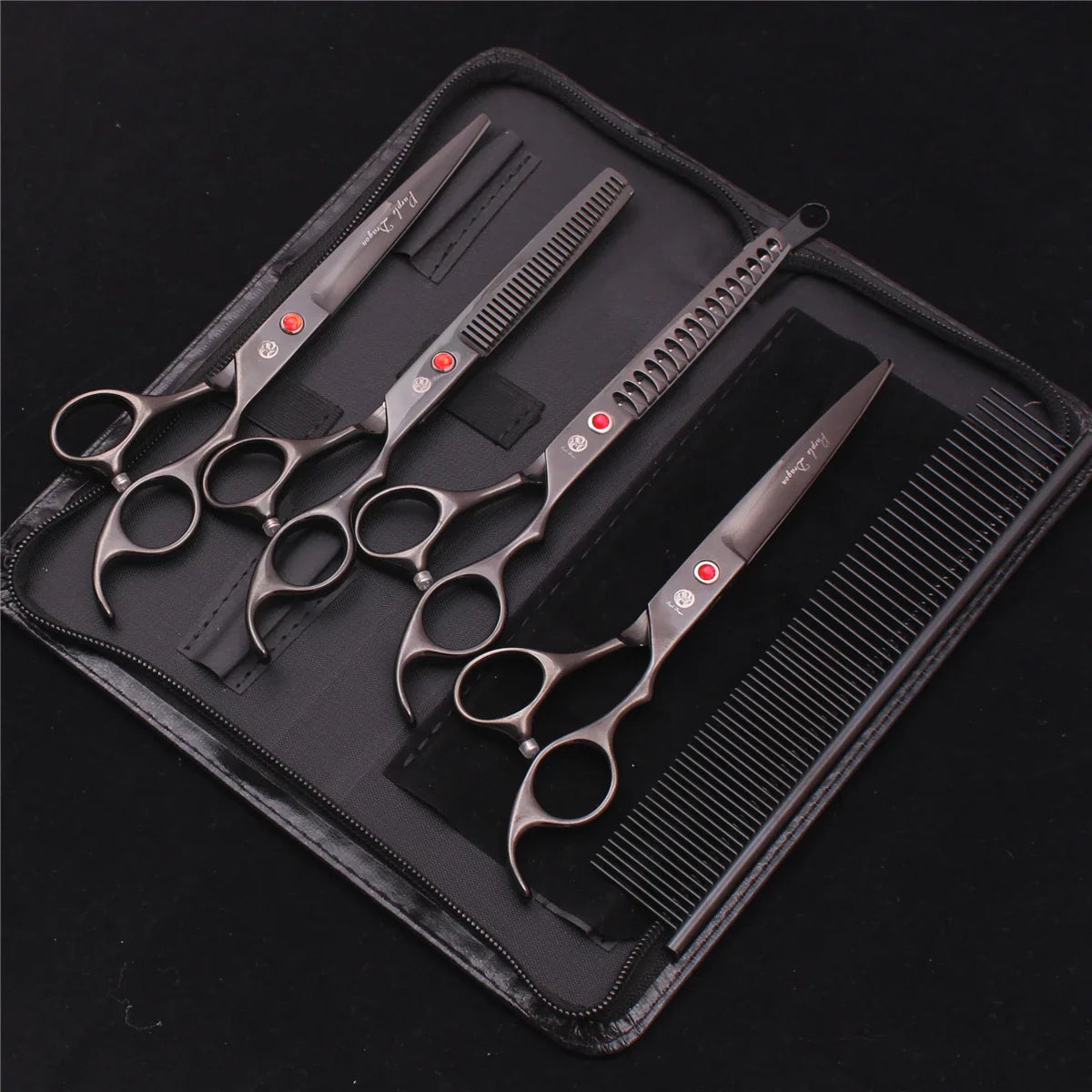 7-Inch (19.5 cm) Stainless Steel Pet Grooming Scissors Kit – Straight, Thinning, Chunker & Curved Shears