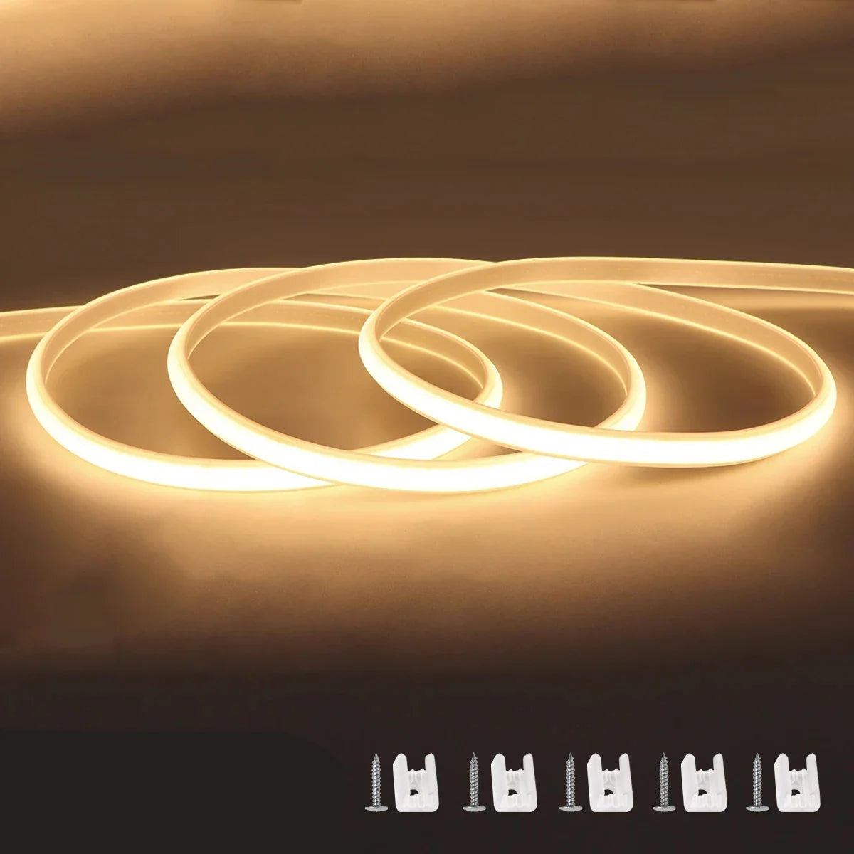 COB LED Strip Light 288 LEDs/m (≈88 LEDs/ft) IP67 Waterproof 110V/220V with EU & US Plug and Inline Switch - Warm/Neutral/Cool White