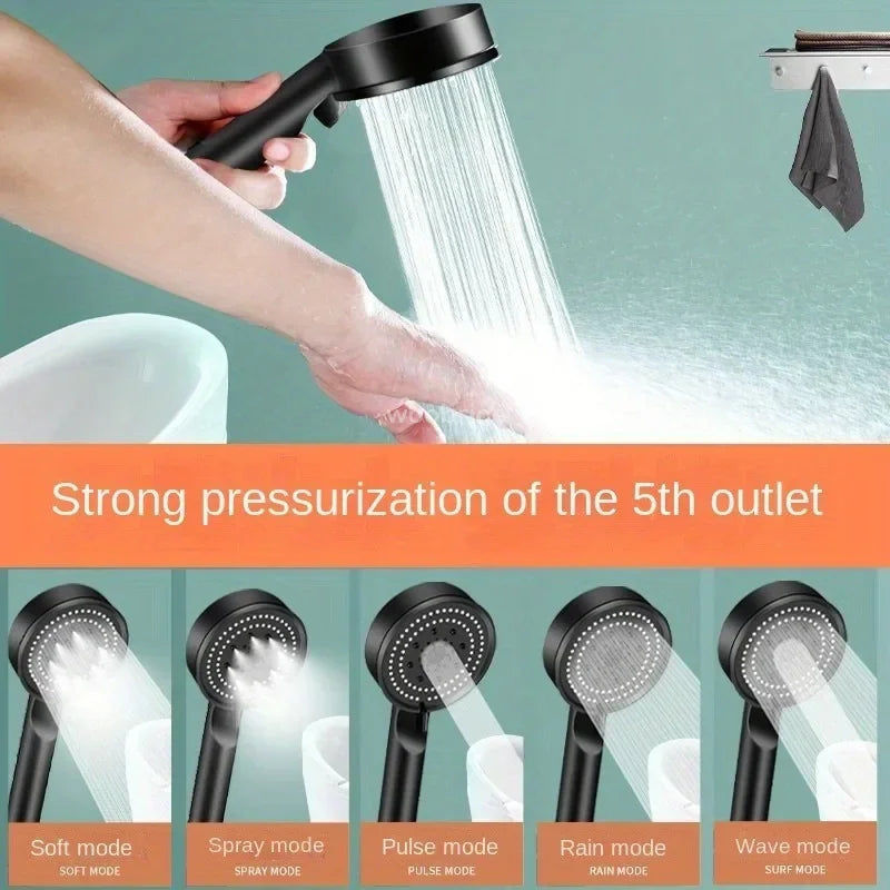 5-Mode High Pressure Handheld Shower Head — Water-Saving G1/2 Universal Silicone Nozzles