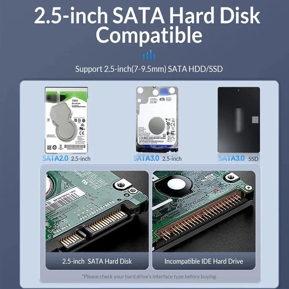 2.5-Inch SATA to USB 3.1/3.0 HDD & SSD Enclosure (USB-C) — 6 Gbps External Hard Drive Case, Tool-Free Hot-Swap