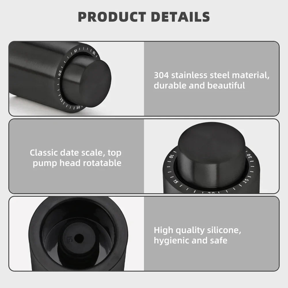 Vacuum Wine Bottle Stopper Pump — 1 or 2-Pack Push-Style Vacuum Seal with Date Marker, Reusable Wine Preserver (Black)