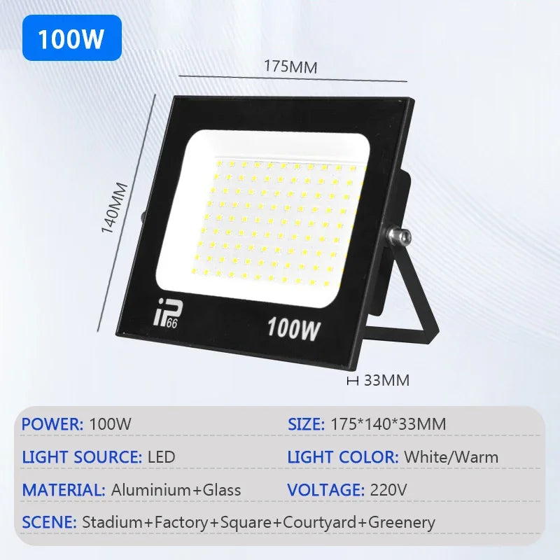 LED Outdoor Floodlight IP66 Waterproof - 10W-200W Options, Cool White 6000K, Garden Porch & Courtyard Spotlight, AC 220V