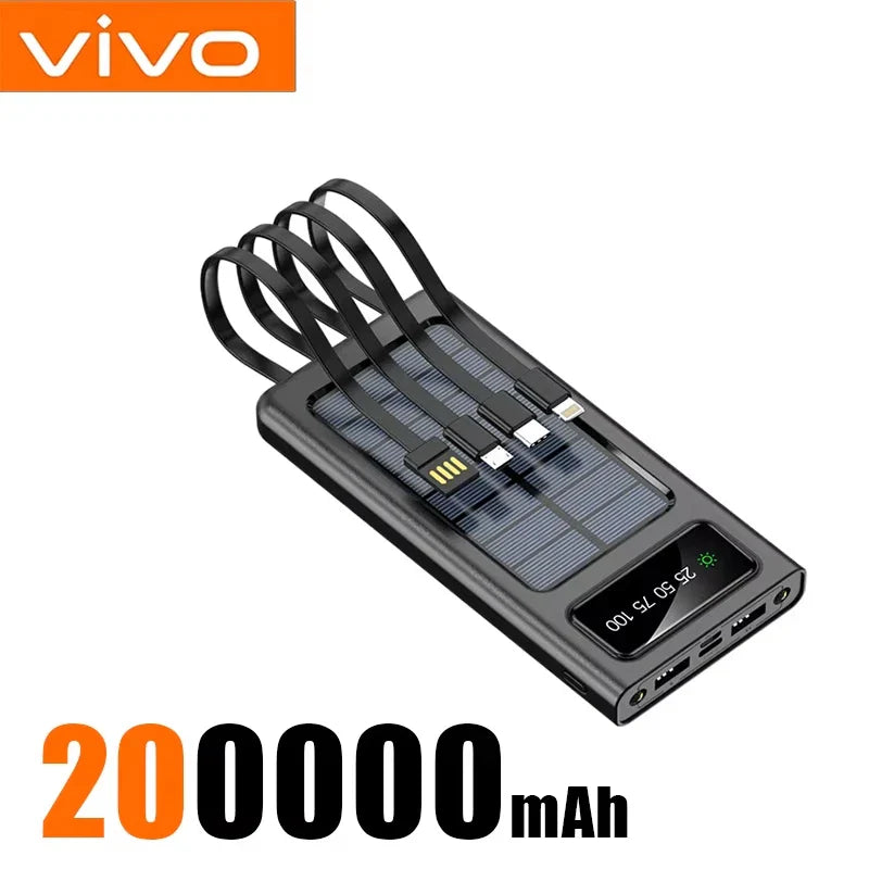 200,000mAh Solar Power Bank 4-in-1 High-Capacity Portable Charger with LED Light, Wireless & Fast USB Charging