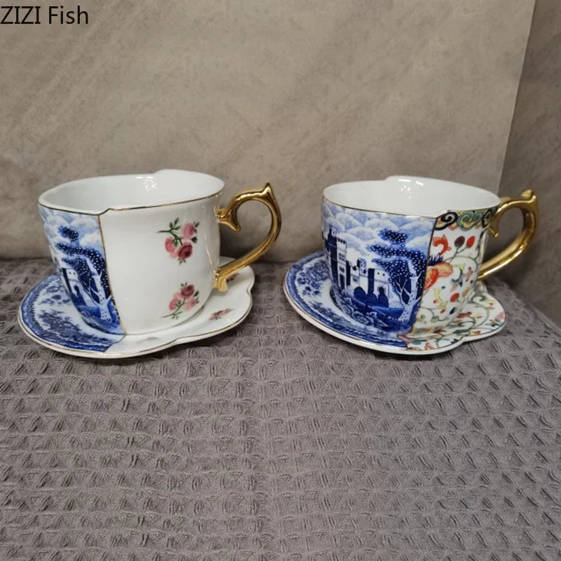 Luxury Porcelain Mug with Saucer & Tray - European Retro Afternoon Tea Coffee Cup