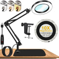 10x LED Magnifying Lamp 4.3-inch (110 mm) Glass Lens, 72-LED Dimmer, Swing Arm with Clamp & Weighted Base — 2-in-1 Desk Light for Crafts, Reading, Jewelry Repair