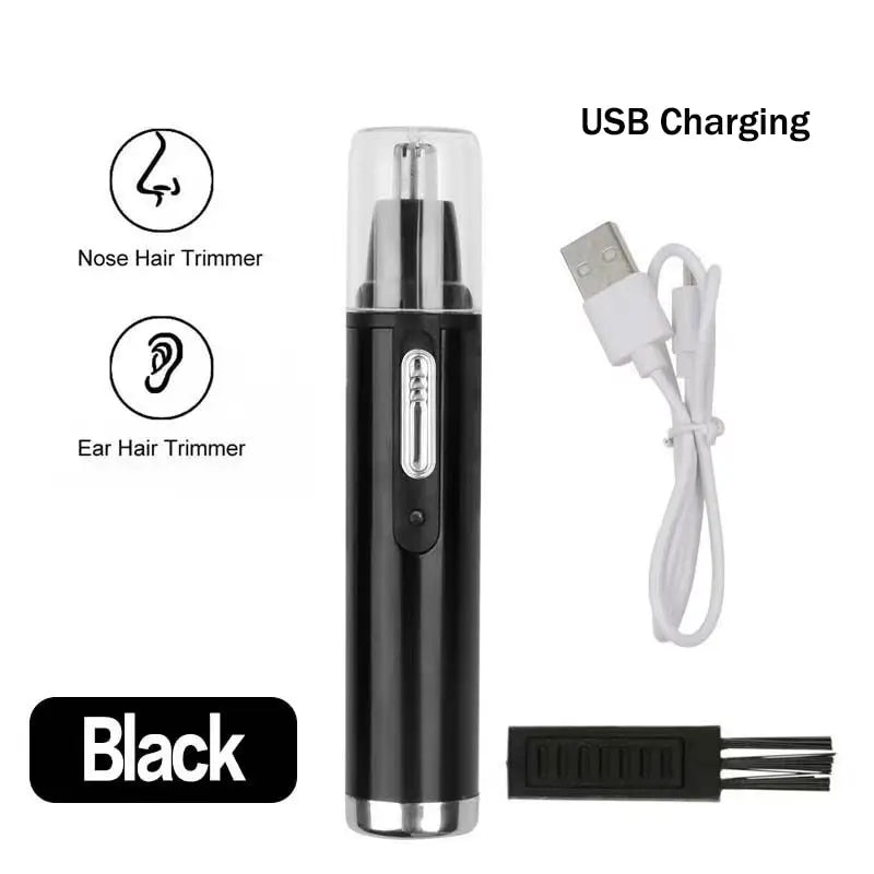 Rechargeable 2-in-1 Nose & Ear Hair Trimmer – Washable USB Electric Groomer with Stainless Steel Blade