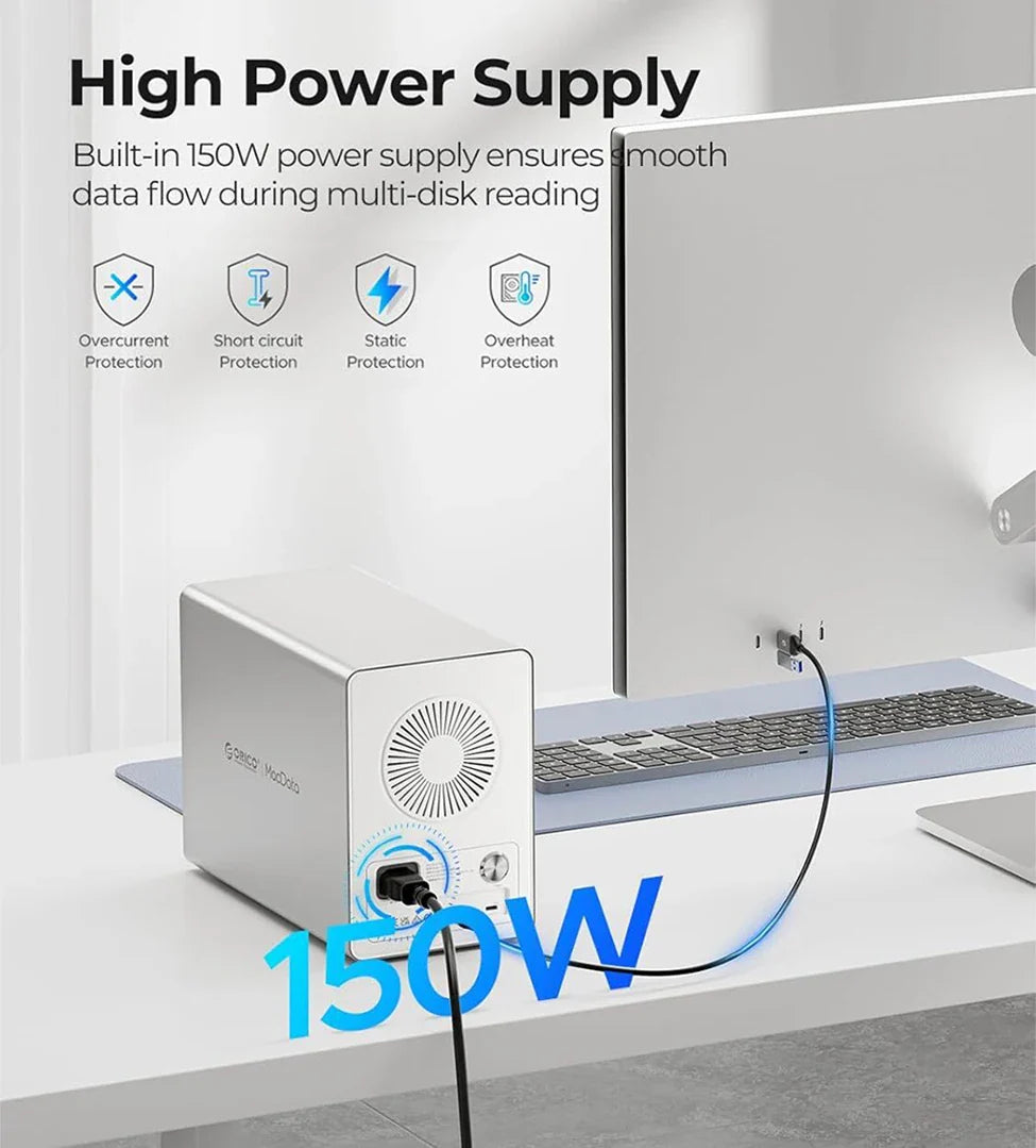 5-Bay 10Gbps SATA HDD & SSD Docking Station, 2.5"/3.5" USB 3.2 Gen2 Type-C Enclosure with Daisy Chain & 150W Power