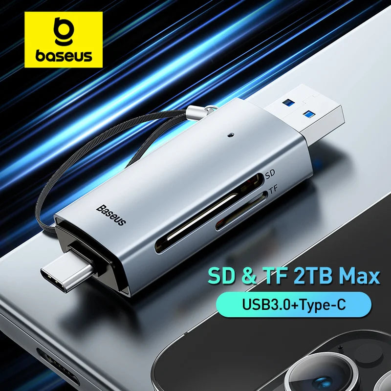 USB-C & USB 3.0 SD/MicroSD Card Reader - Dual SD/TF Slots, 104MB/s, Supports up to 2TB