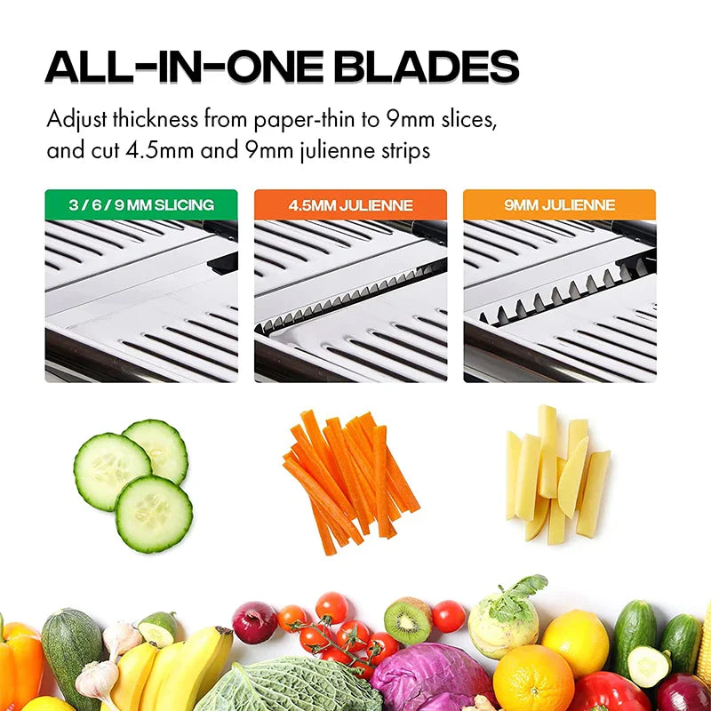 Adjustable Stainless Steel Mandoline Slicer Vegetable & Fruit Cutter for Potato, Tomato, Onion, Carrot