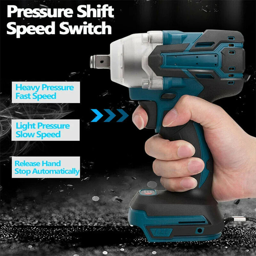 Brushless Cordless Impact Wrench 1/2 in (12.7 mm) Drive — 520 N·m Torque, 18V Battery Compatible Power Wrench with Toolbox