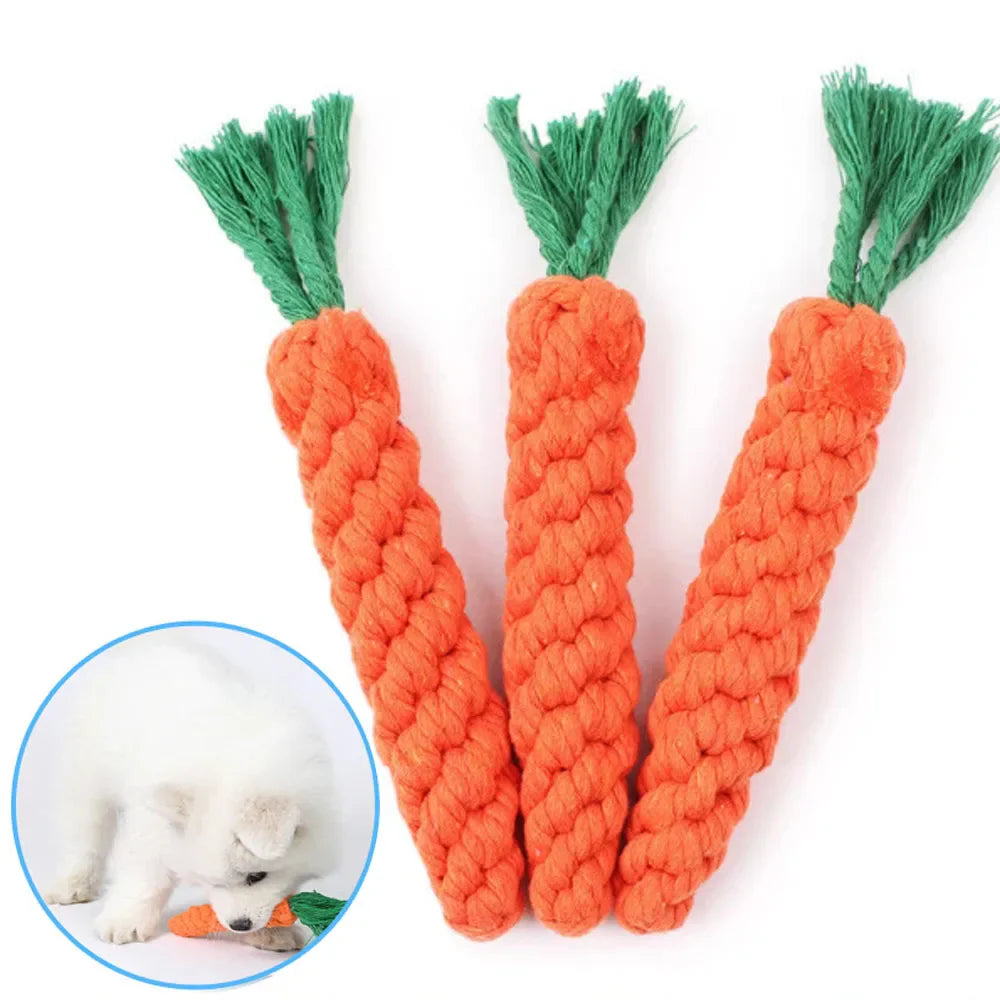 Carrot Rope Dog Toy 1-Pack – Durable Braided Cotton Chew Toy for Puppies & Dogs, 8.7 in (22 cm) Teeth Cleaning