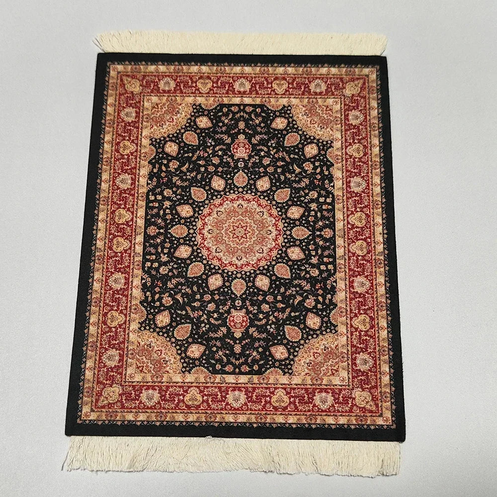 Woven Persian Flower Mouse Pad 9.1 x 7.1 in (23 x 18 cm) Non-Slip Rubber Desk Mat with Fringe — Retro Style