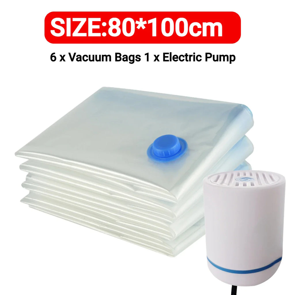 Reusable Vacuum Storage Bags — 7 Sizes, Space-Saving Clothes & Blanket Organizer (Works with Hand Pump or Vacuum Cleaner)