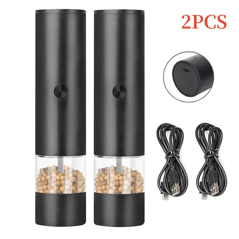 USB Rechargeable Electric Pepper Grinder and Salt Mill with Dual Chambers and Charging Base