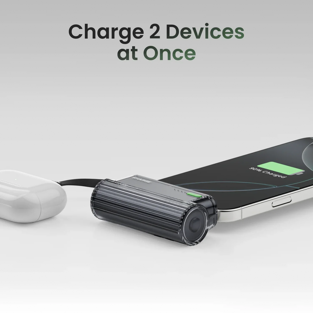 Flow Mini Portable Power Bank 5000mAh 22.5W Fast Charging Dual USB-C with Built-in Lightning & USB-C Cables