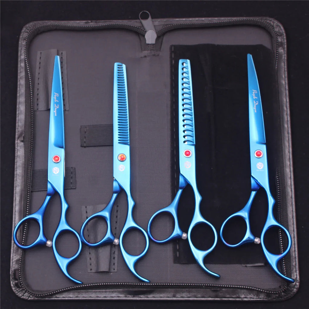 7-Inch (19.5 cm) Stainless Steel Pet Grooming Scissors Kit – Straight, Thinning, Chunker & Curved Shears