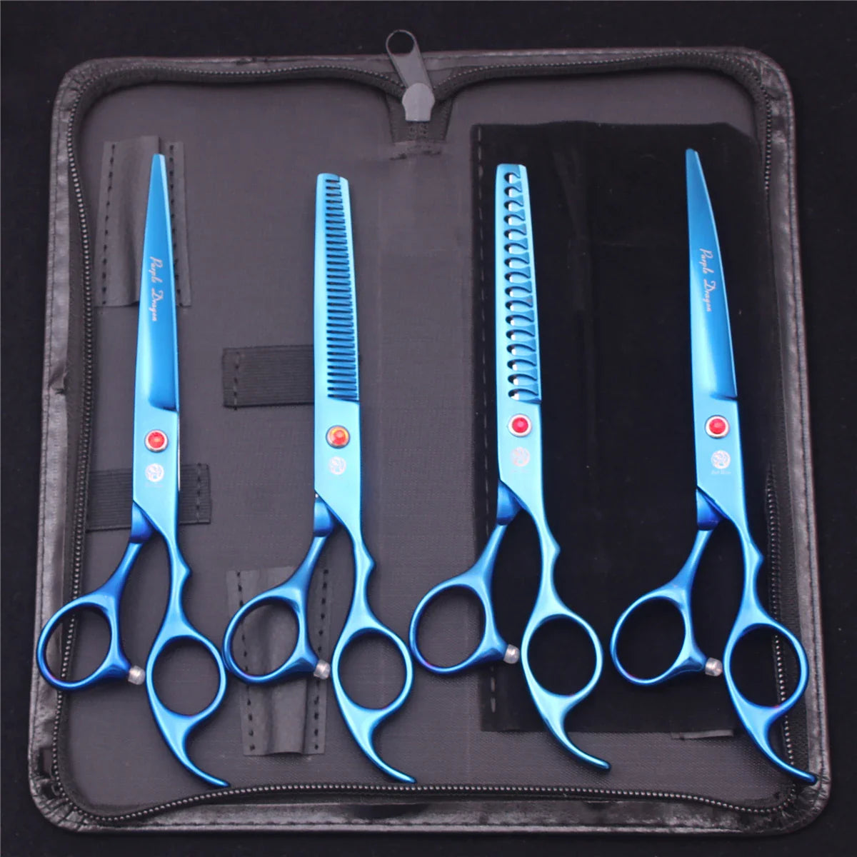 7-Inch (19.5 cm) Stainless Steel Pet Grooming Scissors Kit – Straight, Thinning, Chunker & Curved Shears