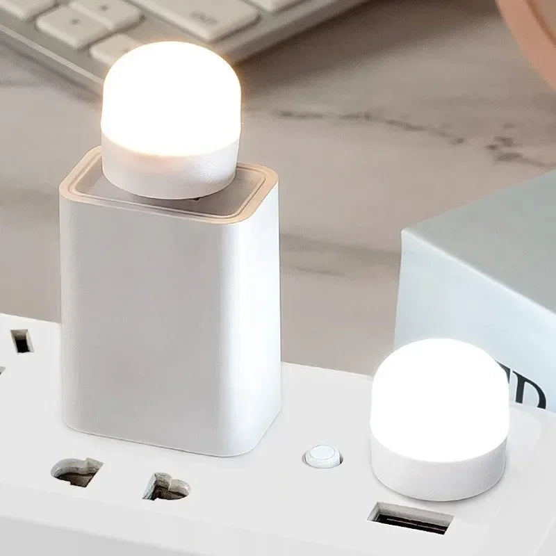 Mini USB LED Night Light - Warm & White Eye-Protection Reading Lamp, Portable USB Plug-In (1/3/5/10 Pack)