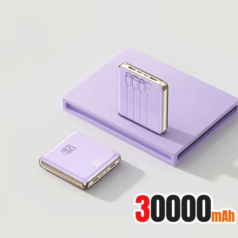 500,000 mAh Mini Power Bank Built-in 4 Cables 120W Fast Charging Portable External Battery for Android & iOS