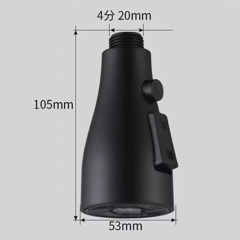 Universal Kitchen Faucet Spray Head 3-Mode Pull-Out Replacement ABS 1/2" (12.7 mm) Connector