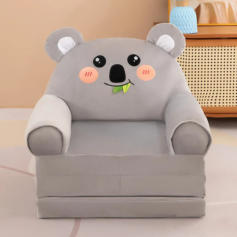 Foldable 3-Layer Plush Kids Sofa Chair Cartoon Baby Seat with Removable Cover