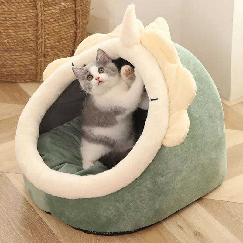 Washable Cozy Cat Bed - Semi-Closed Pet Lounger with Removable Cushion for Cats & Small Dogs (S/M/L)